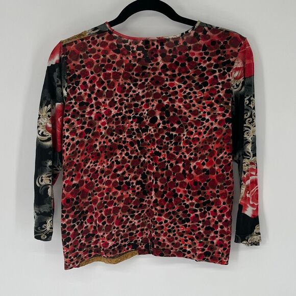 LR Women’s Boho Artsy Knit Top L Silk Black Red Floral Baroque Y2K Long Sleeve - Picture 5 of 6